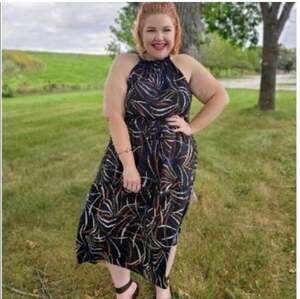 Ava & Viv Women's Size 2X Halter Neck Tiered Maxi Dress Black Abstract Print